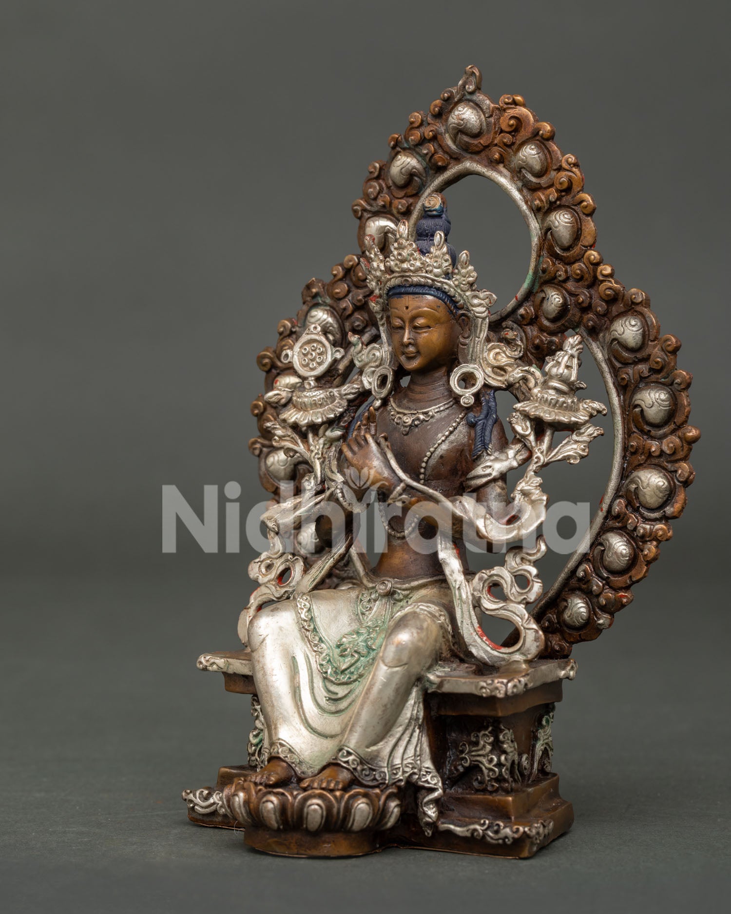 maitreya buddha statue left view side with traditional nepalese details