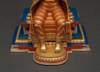 Maitreya Buddha statue lower front view showing lotus pedestal and base