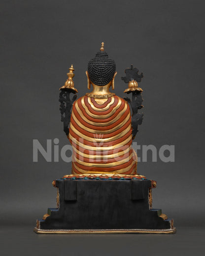 Maitreya Buddha statue rear three-quarter view with detailed back and throne