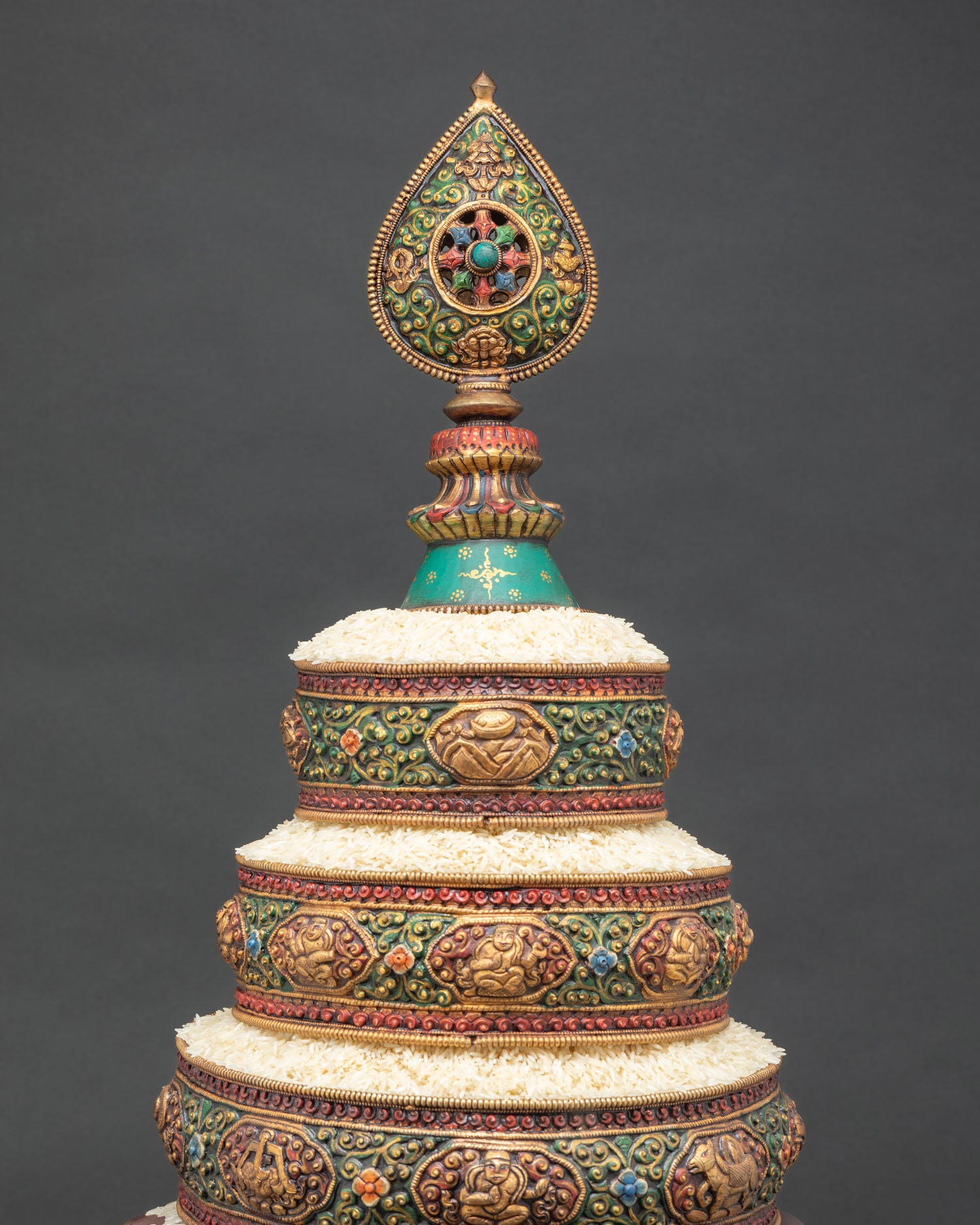 Mandala Offering Set with sacred Buddhist figures and intricate carvings
