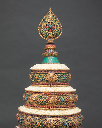 Mandala Offering Set with sacred Buddhist figures and intricate carvings