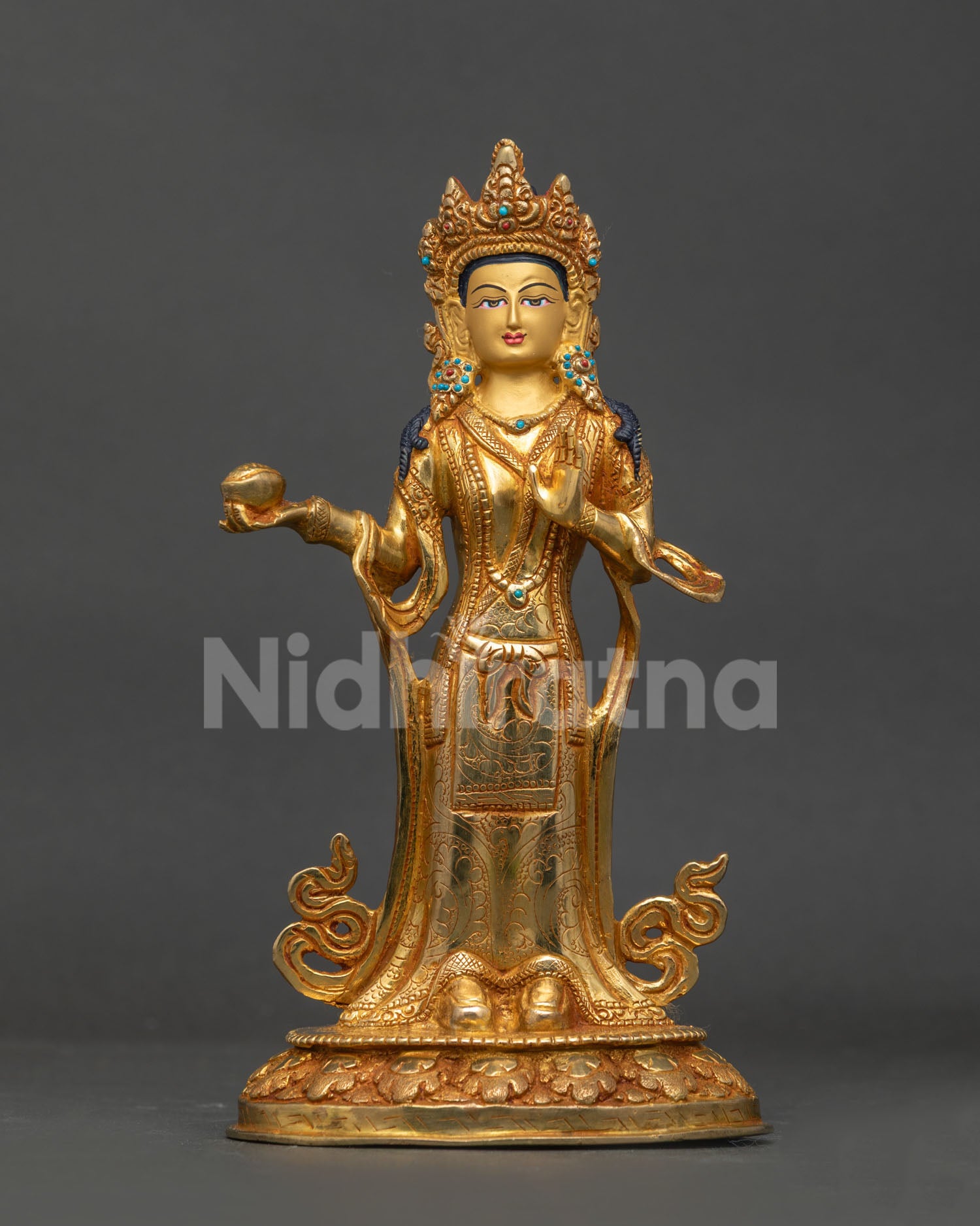Mandarava statue with Kalash, 24K gold face and ornate jeweled crown