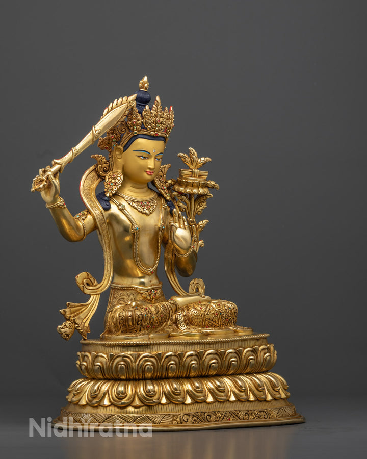 Sacred Manjushri Deity with Flaming Sword Statue