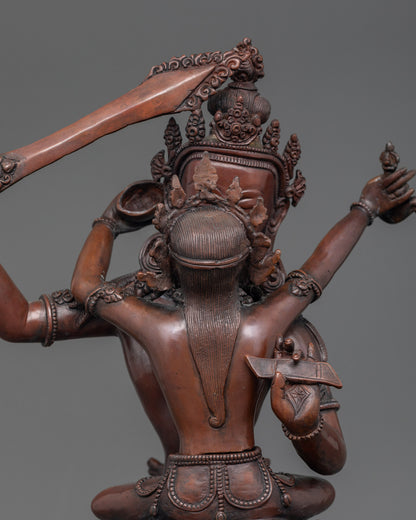 Manjushri and His Consort seated in the traditional Yab-Yum posture on an intricately carved lotus pedestal, symbolizing wisdom and skillful means.