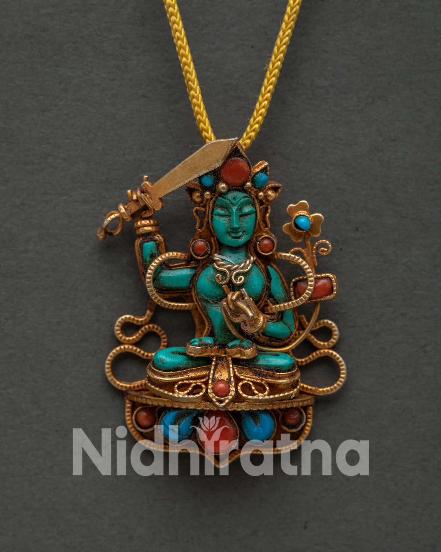Manjushri Bodhisattva Pendant, Handmade by Newari Artisans with Wisdom Sword Symbol