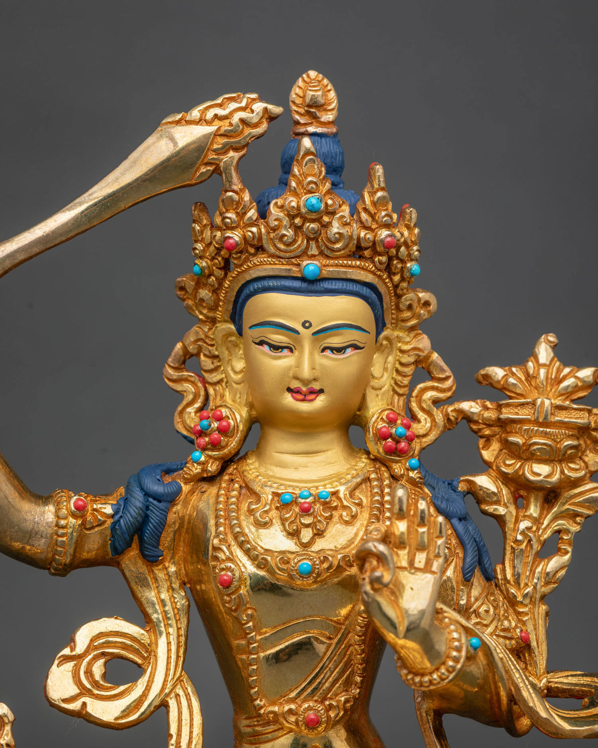 Manjushri Bodhisattva Statue holding flaming sword of transcendent wisdom
