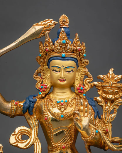 Manjushri Bodhisattva Statue holding flaming sword of transcendent wisdom