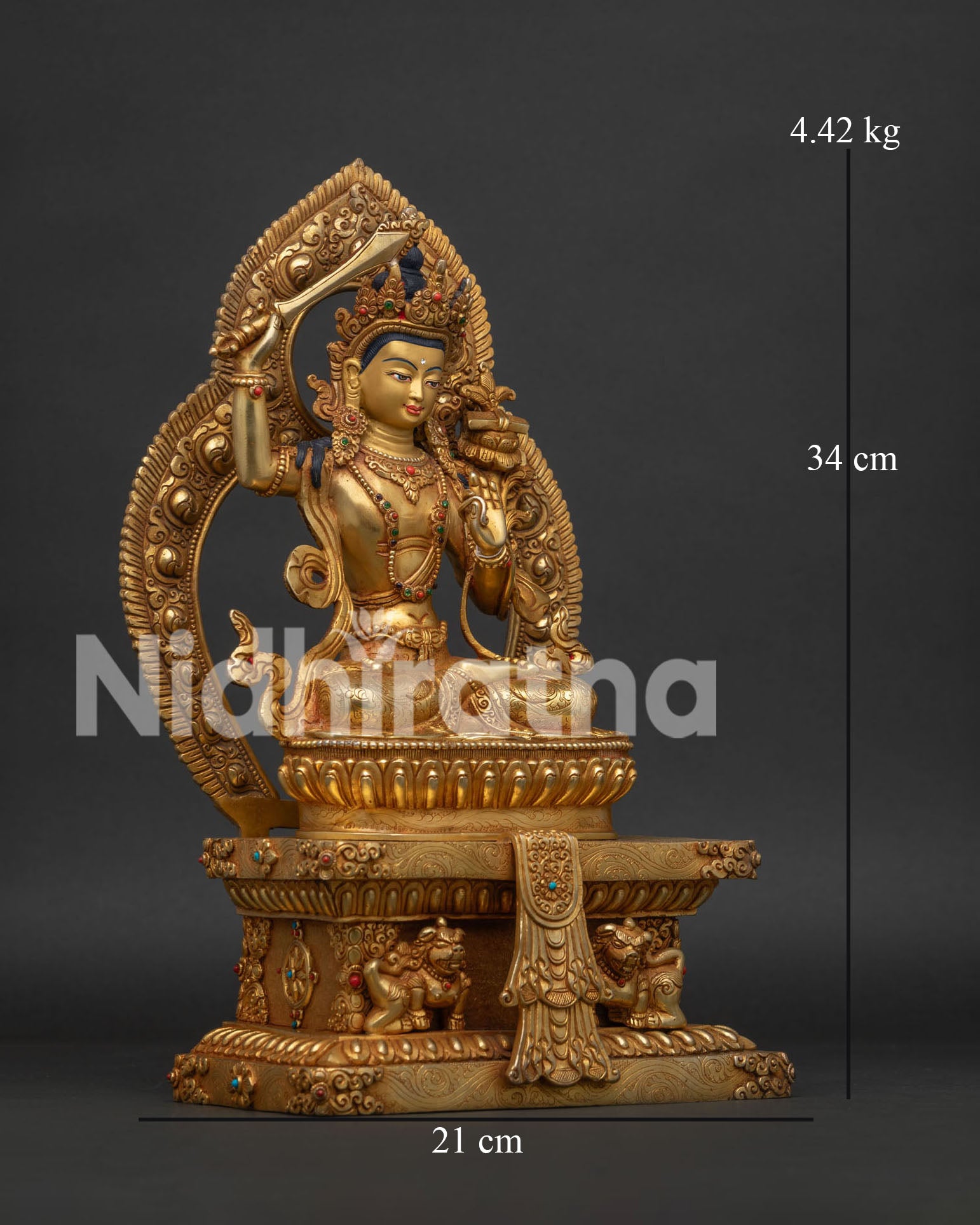 Manjushri Bodhisattva Statue with Flaming Sword and Utpala Lotus.