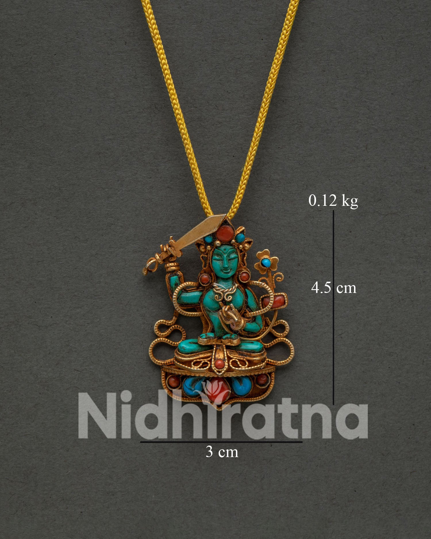 Manjushri Locket with Copper Gold Plated Details Turquoise and Coral Stone Inlays