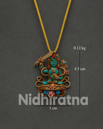 Manjushri Locket with Copper Gold Plated Details Turquoise and Coral Stone Inlays