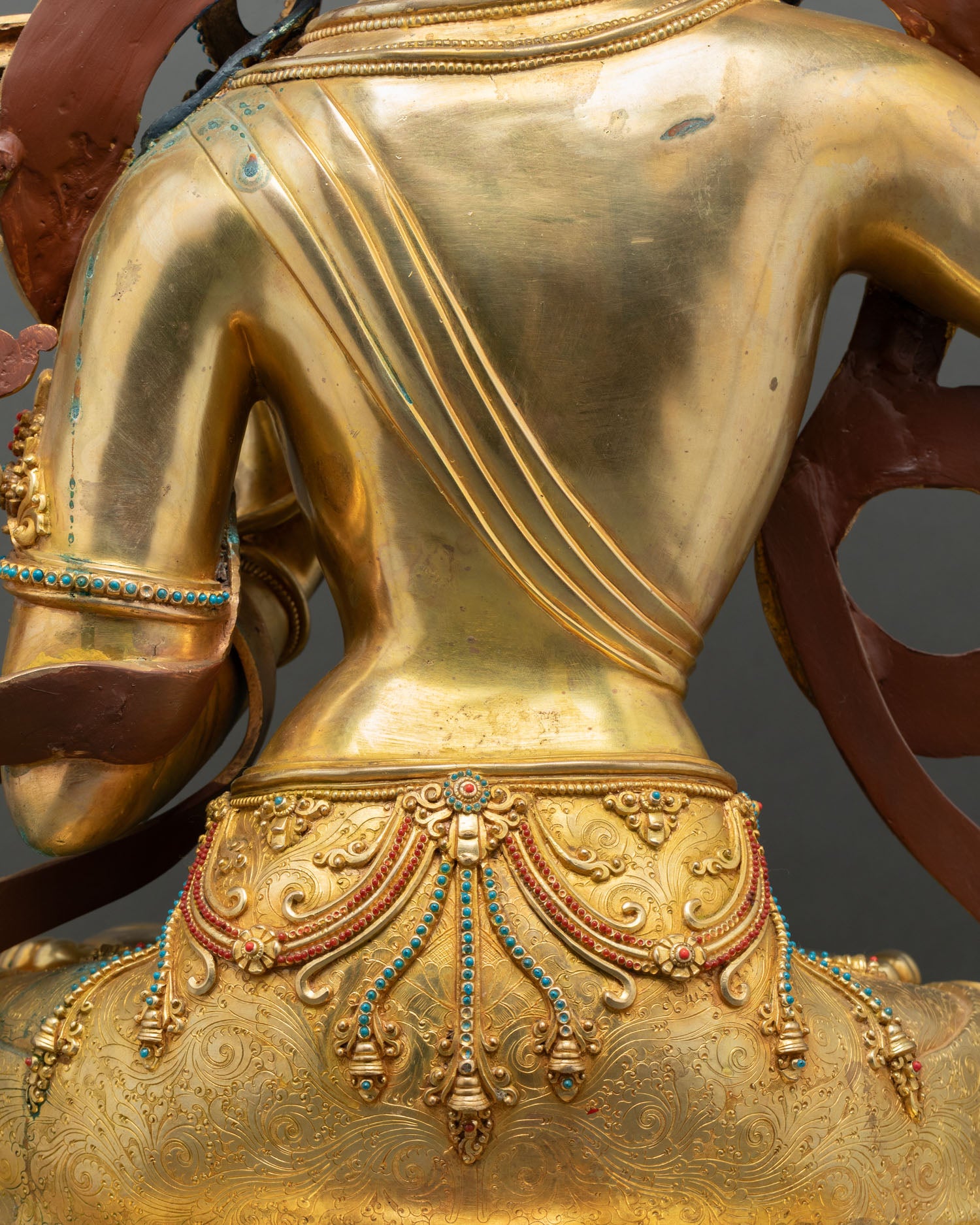  Manjushri statue back detail, gold fire-gilded shoulder and arm