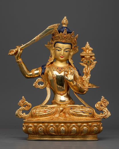 Manjushri Statue copper gold fire gilded Newari art Patan Nepal.