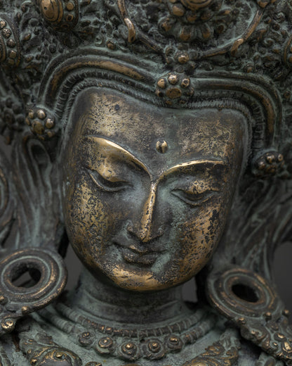 Manjushri Statue face Chiang Mai, serene bronze bodhisattva expression detail