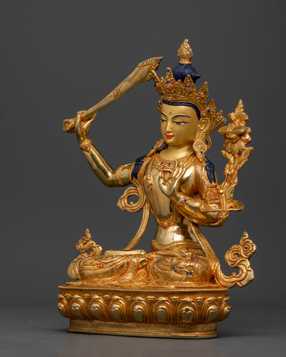 Manjushri Statue five jewel crown semi precious stones.