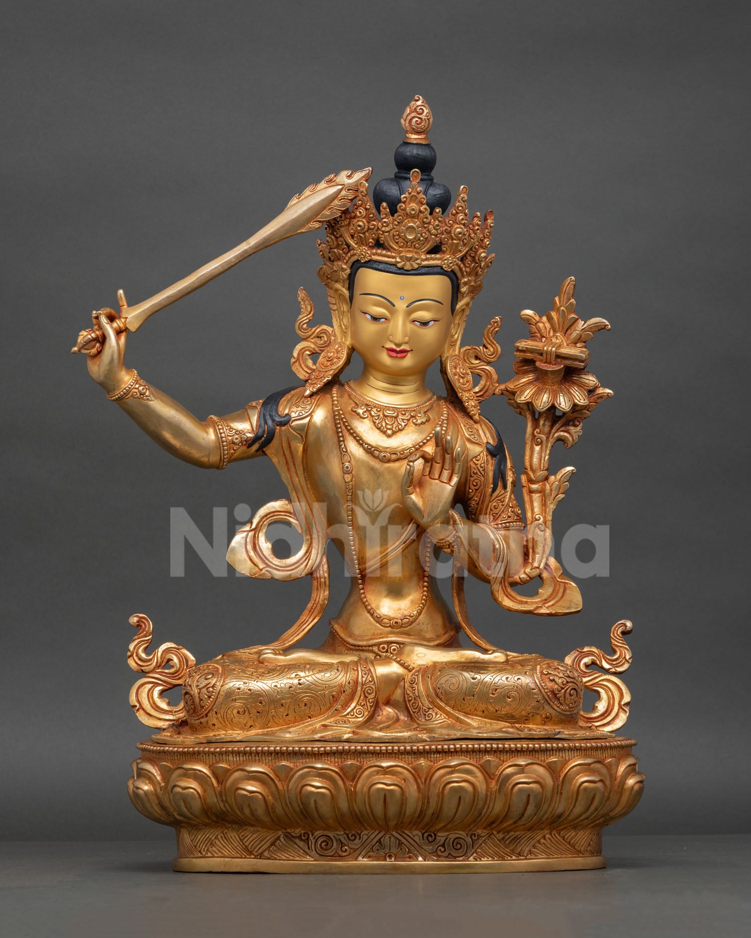 manjushri statue nepal copper fire gilded gold wisdom deity for altar meditation