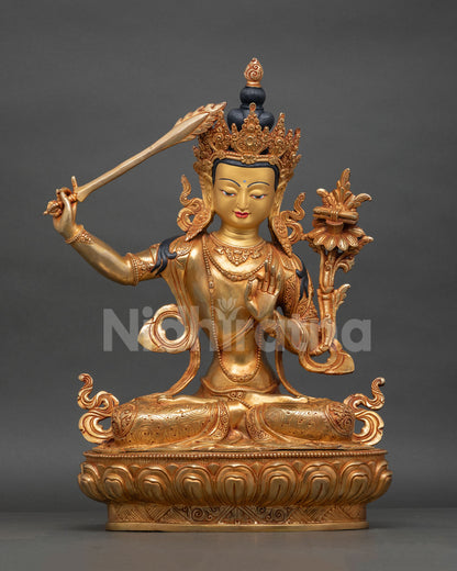 manjushri statue nepal copper fire gilded gold wisdom deity for altar meditation