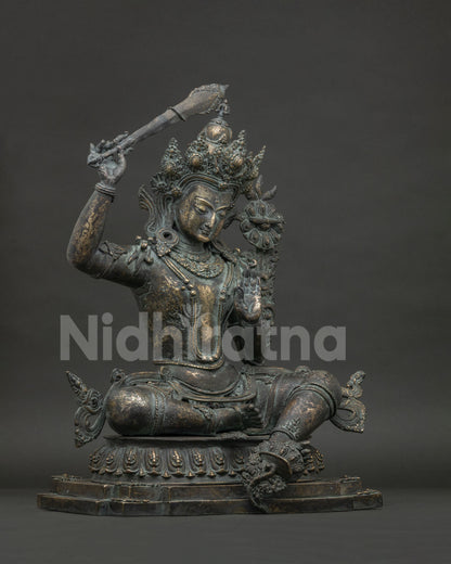 Manjushri Statue Kyoto, handcrafted bronze Buddhist sculpture