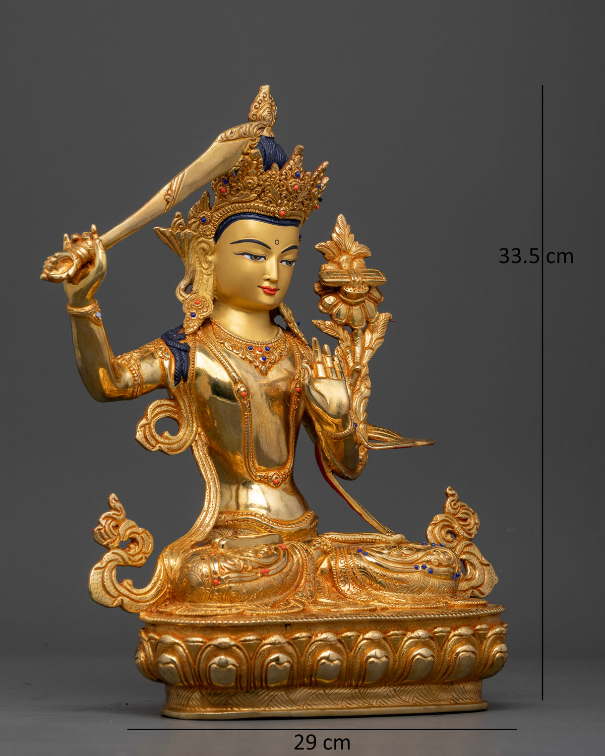 Manjushri Statue right view flaming sword Prajnaparamita Sutra.