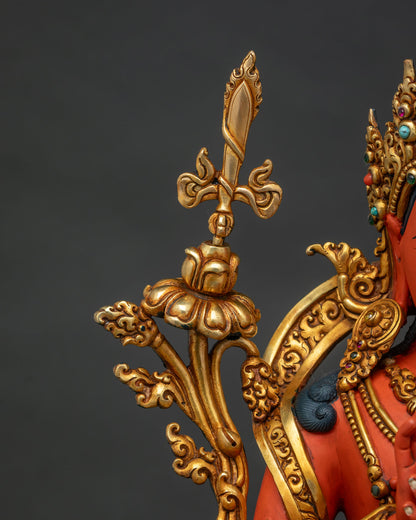 Manjushri statue wisdom sword detail on gold lotus stem, Tikshna form