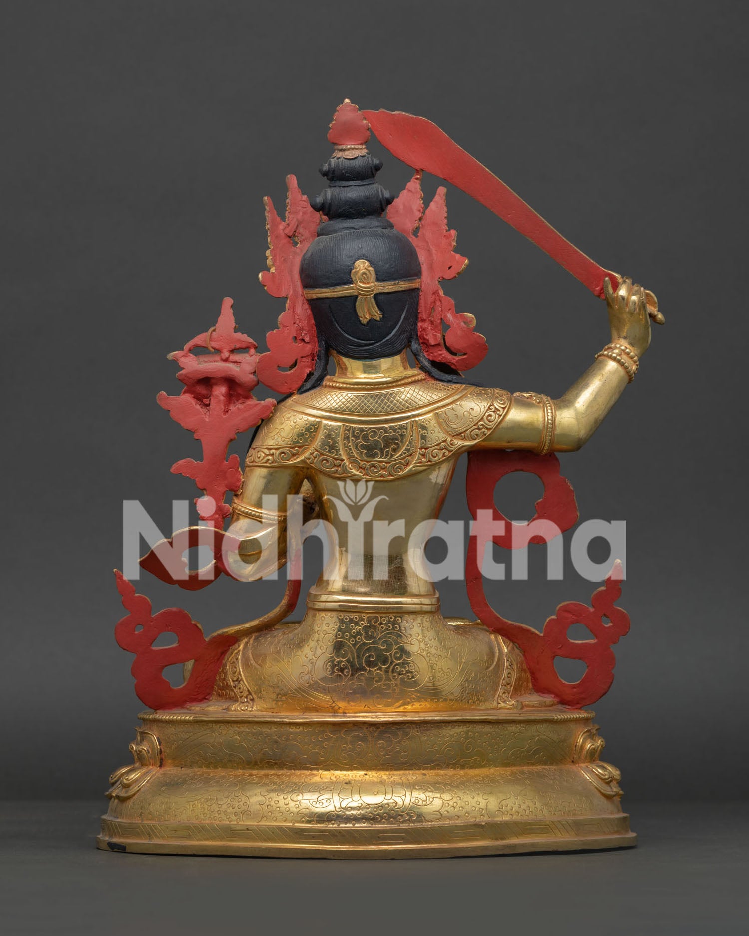 Manjushri Statue with Five Jewel Crown and Gold Gilded Robes.