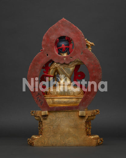 Manjushri Statue with Shell Shaped Halo Handcrafted by Newari Artisans.