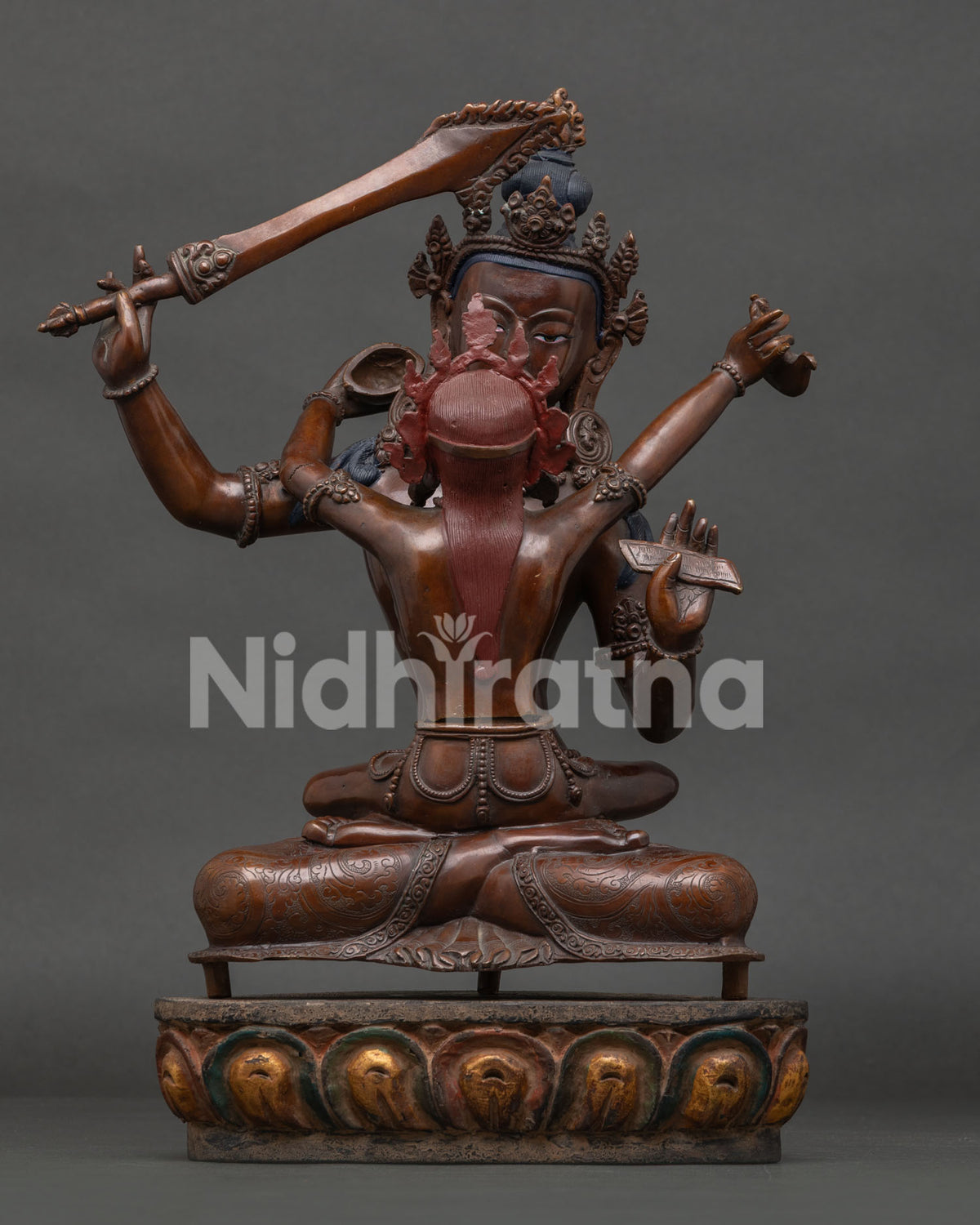 Manjushri with consort statue handmade by Newari artisans from Patan Nepal.