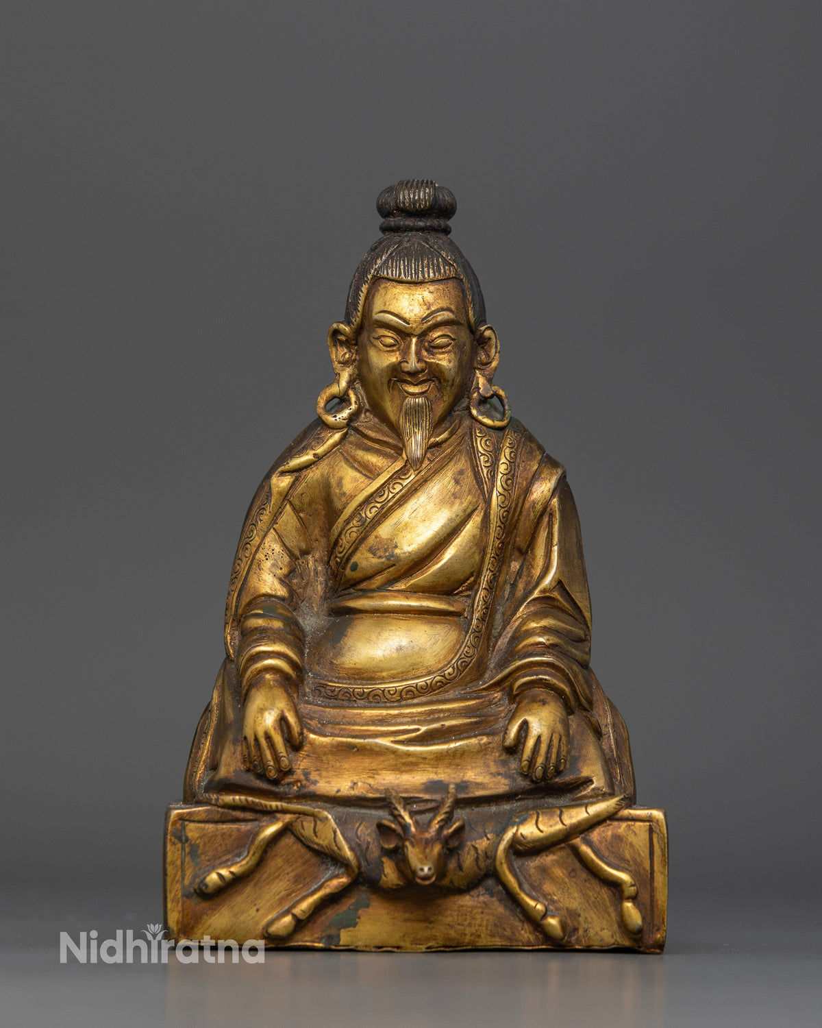 Marpa Statue handcrafted by Newari artisans in Patan, Nepal featuring copper and 24K gold fire gilding