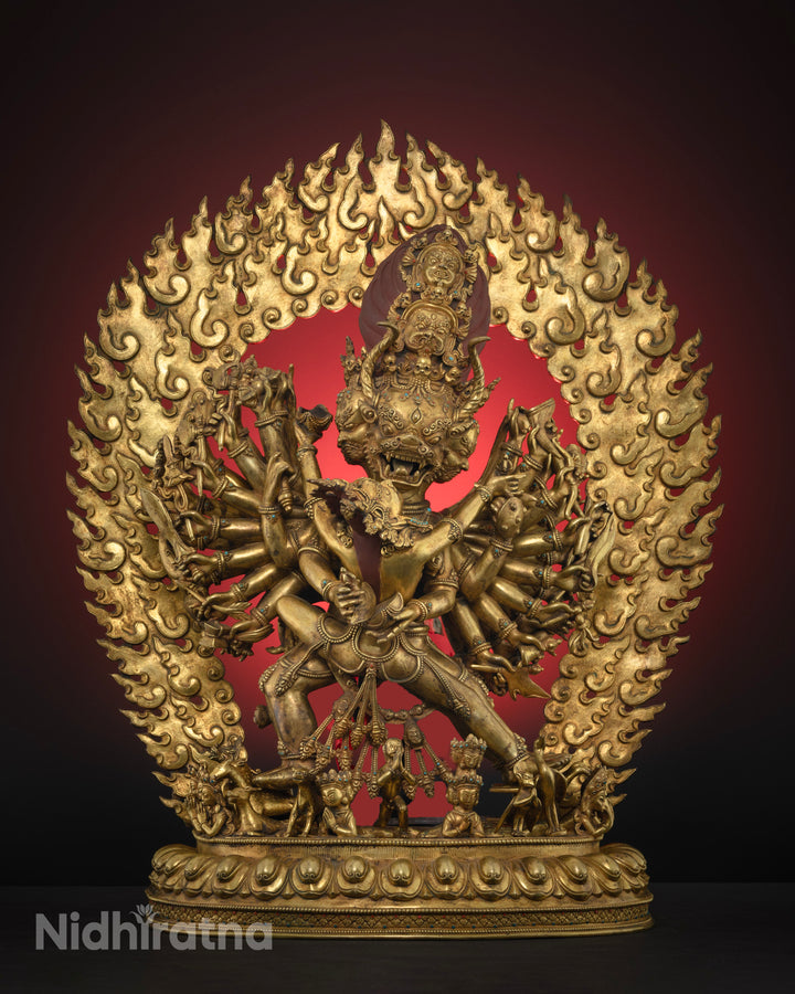 masterpiece yamantaka statue with gold plated on copper base