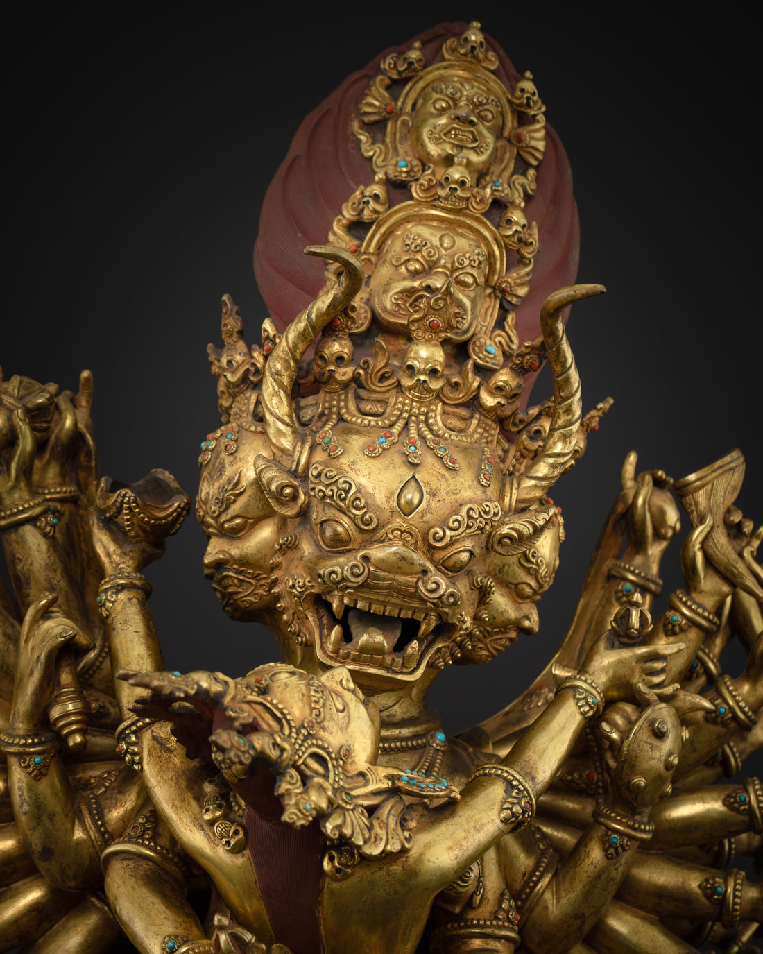 face of wrathful form of masterpiece yamantaka statue in yab yum position