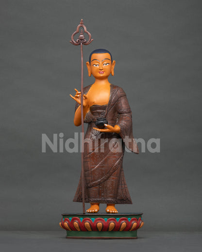 Maudgalyayana copper statue front view, handmade Buddhist disciple statue Nepal