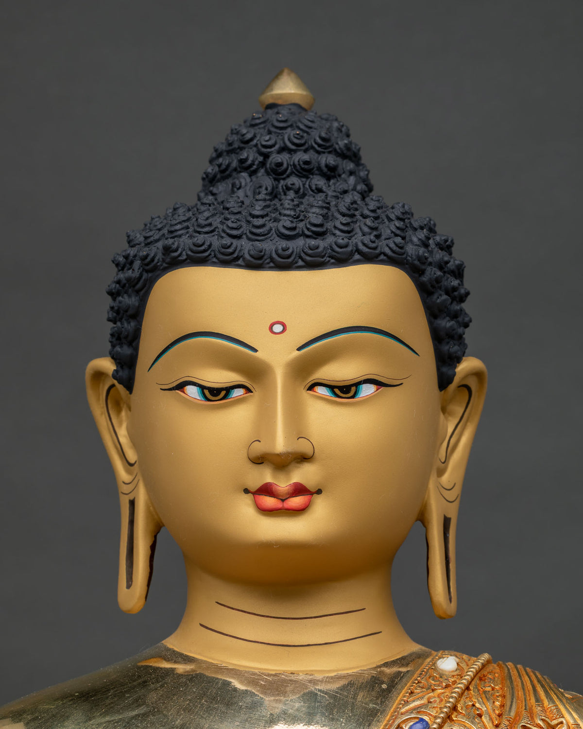 Medicine Buddha Face Close-Up | 24K Gold-Painted Detail