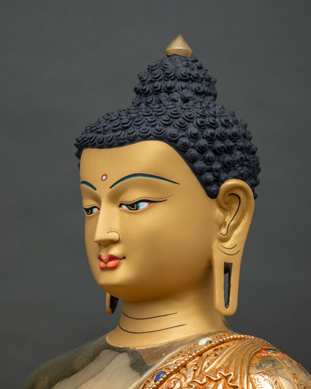 Medicine Buddha Face Side Close-Up | 24K Gold-Painted Detail