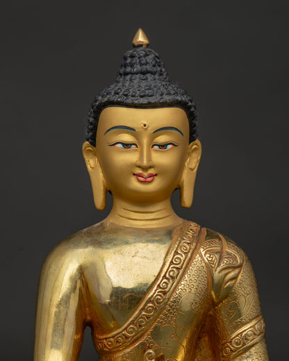 Medicine Buddha Gold Painted Face Holding Healing Nectar Bowl.