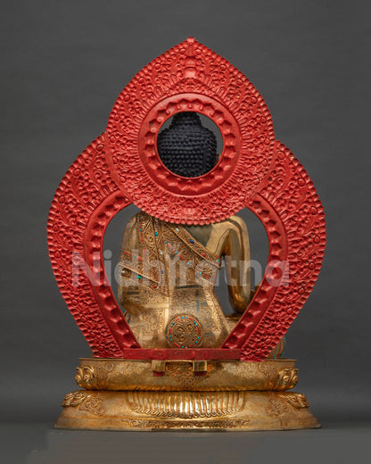 Medicine Buddha Statue Back View | 24K Gold Fire-Gilded Copper