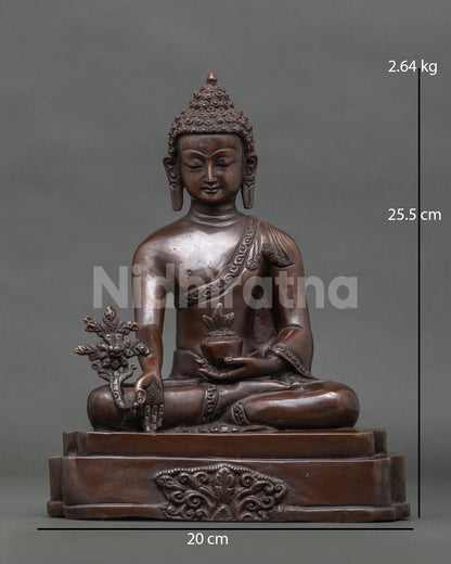 Medicine buddha statue chemically oxidized copper patan nepal.