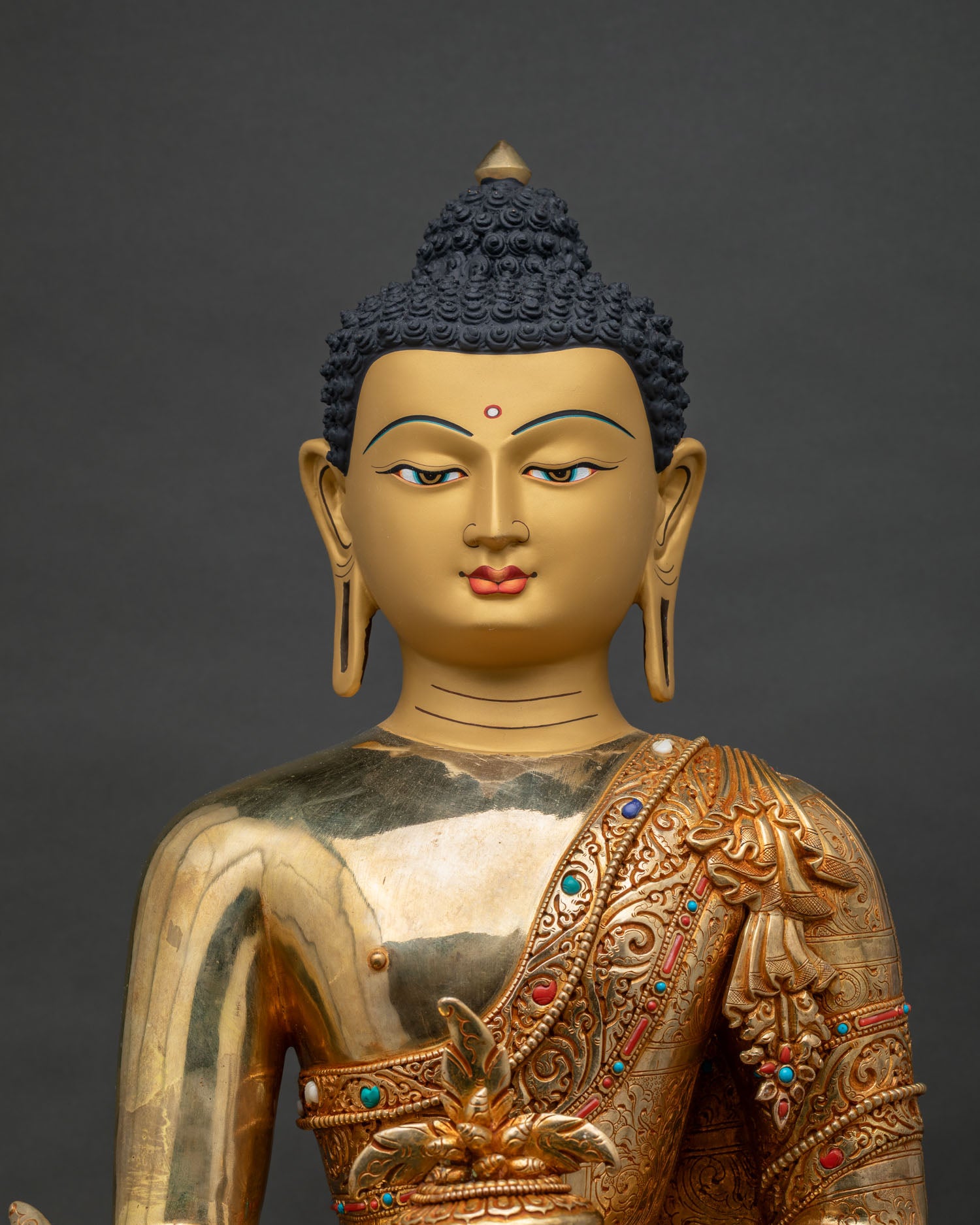 Medicine Buddha Statue Close-Up | 24K Gold Fire-Gilded Copper Detail