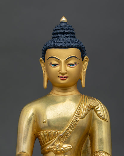Medicine Buddha statue copper gold fire gilded 24K gold painted face.