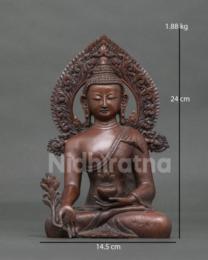 Medicine Buddha statue, handcrafted by Newari artisans in Patan, Nepal using lost-wax casting