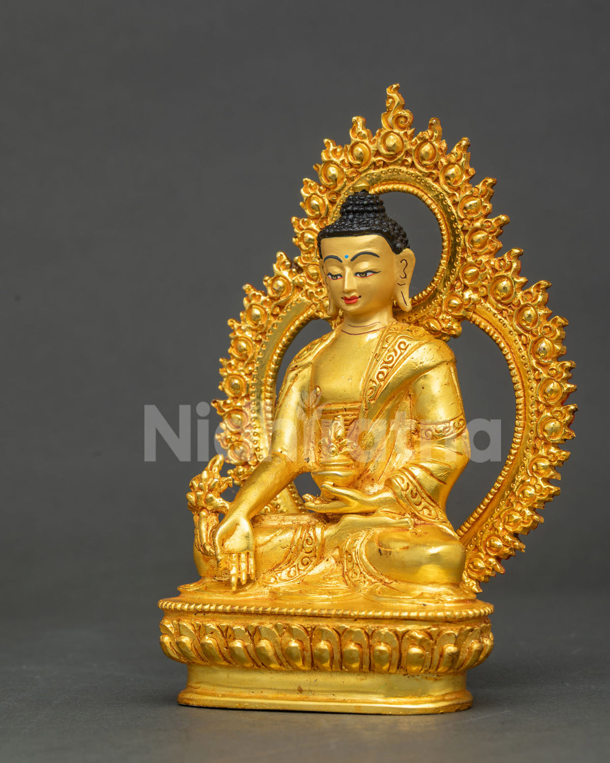 medicine buddha statue holding myrobalan plant and healing medicine bowl