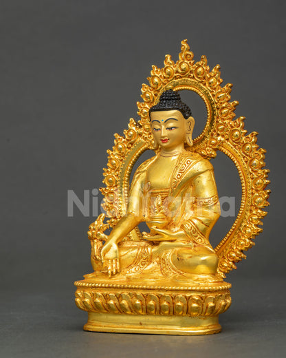 medicine buddha statue holding myrobalan plant and healing medicine bowl