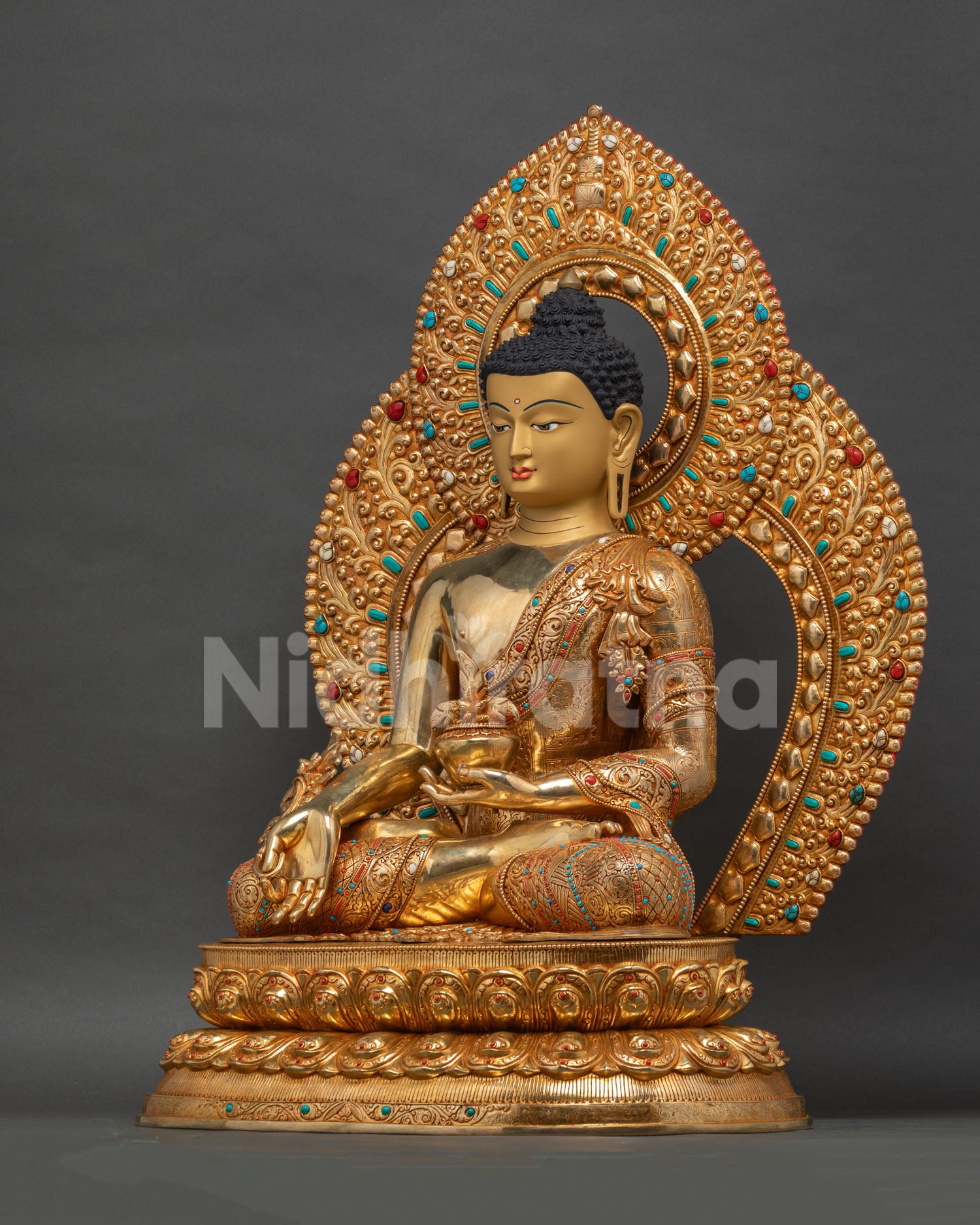 Medicine Buddha Statue Left Side View | Gold-Gilded Copper