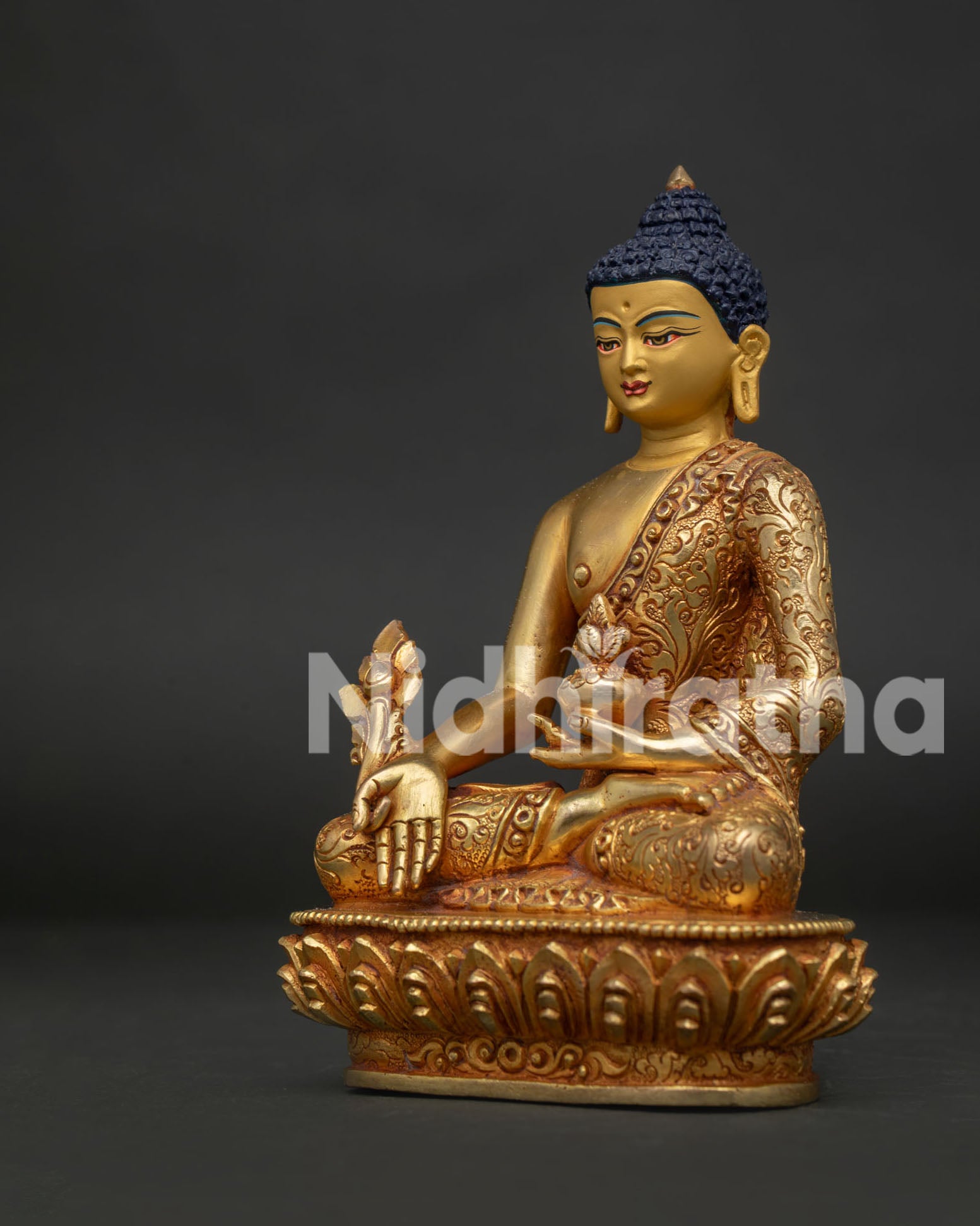 Medicine Buddha Statue Left Side View Handcrafted Newari Buddhist Art Nepal