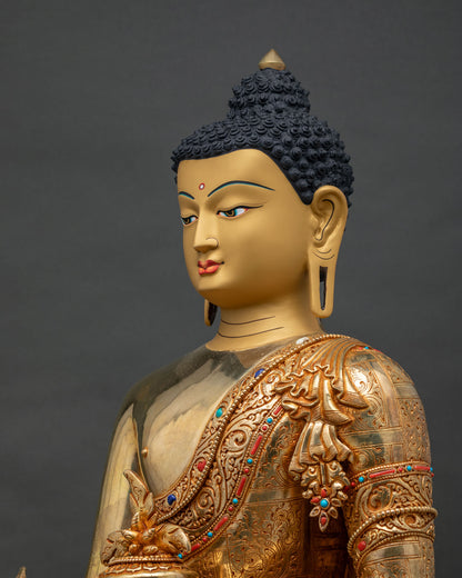 Medicine Buddha Statue Side Close-Up | Gold-Gilded Copper Detail