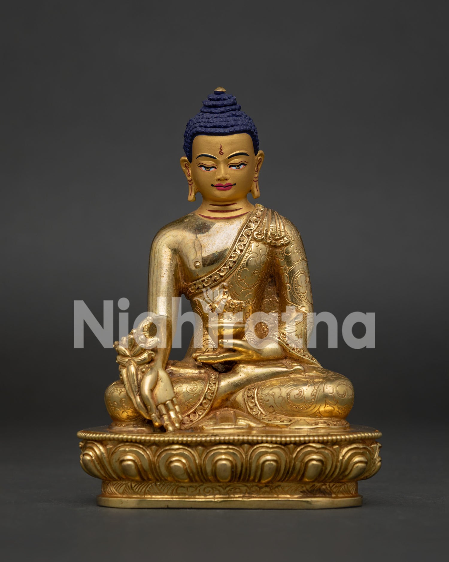 Medicine Buddha Statue with 24K gold fire gilding and sacred Buddhist details