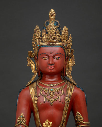 Mitrugpa Akshobhya Buddha statue regular close up with intricate Newari craftsmanship