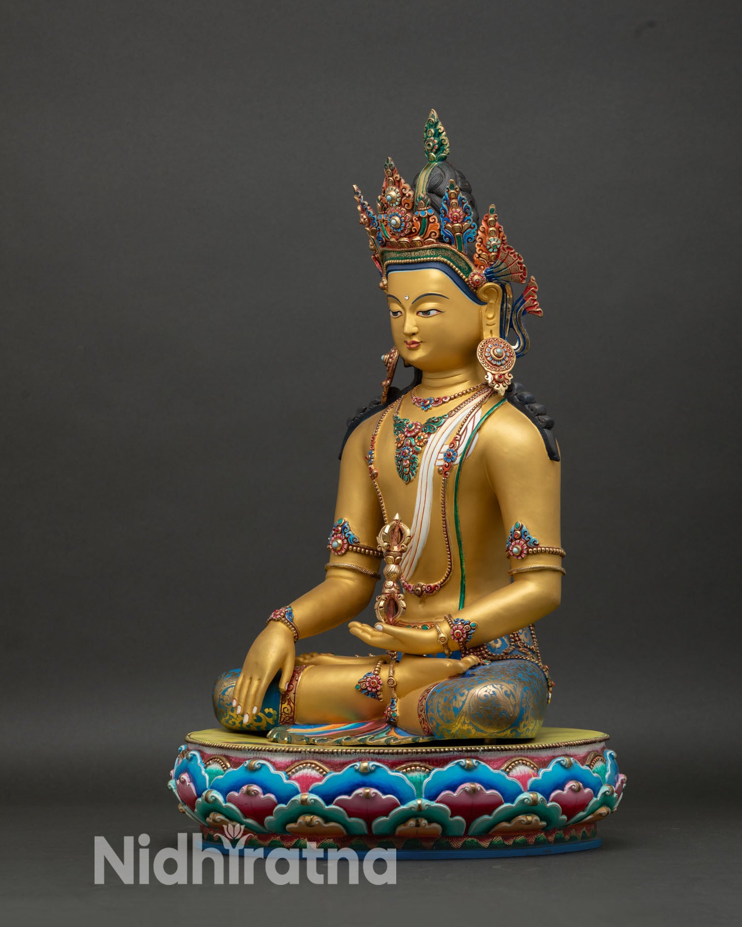 mitrugpa buddha left side view handpainted copper sculpture nepal