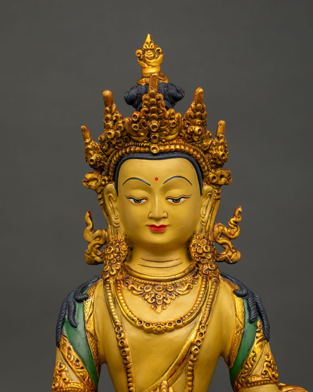 Mitrugpa Statue Gold Painted Face Premium Acrylic Colors Five Jewel Crown.