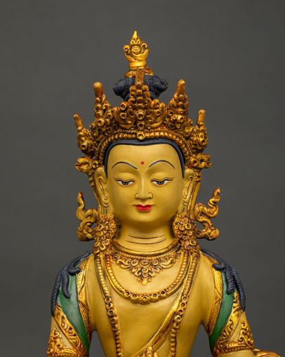 Mitrugpa Statue Gold Painted Face Premium Acrylic Colors Five Jewel Crown.