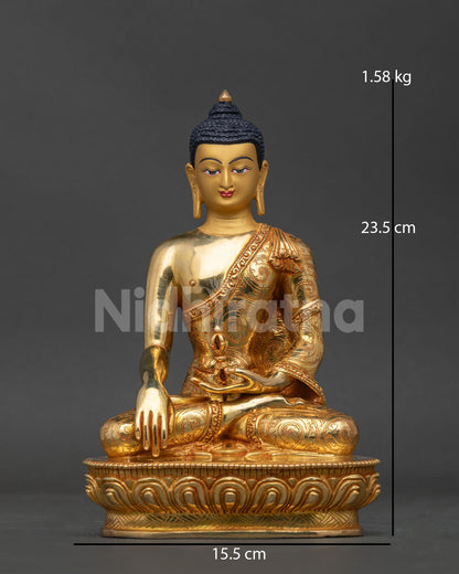 Mitrugpa statue Nepal copper gold fire gilded 24K gold face front view.