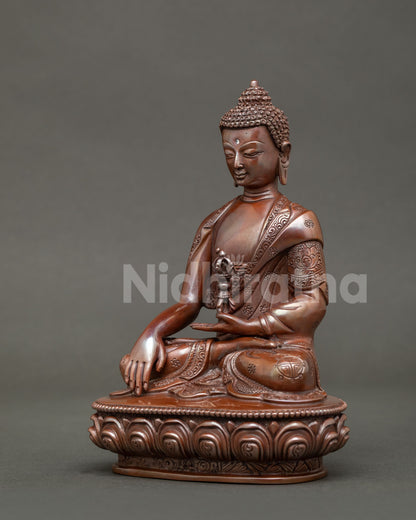 Mitrugpa statue showing right hand touching earth and left hand resting in meditation.
